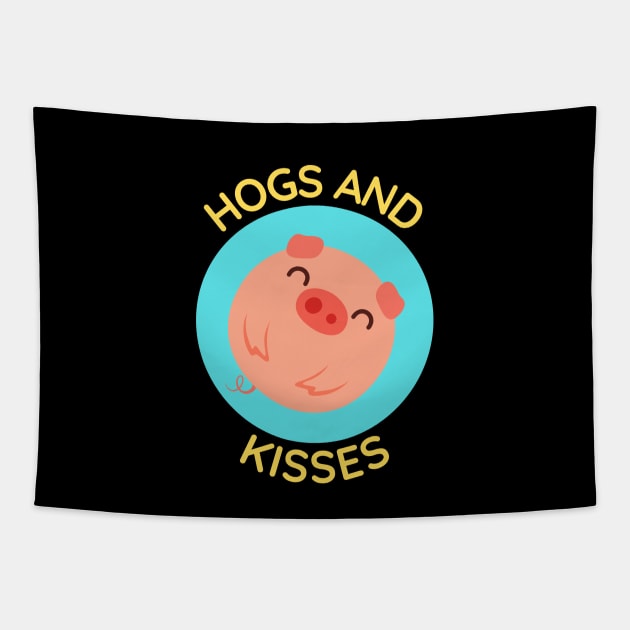 Hogs And Kisses | Cute Hugs And Kisses Pig Pun Tapestry by Allthingspunny