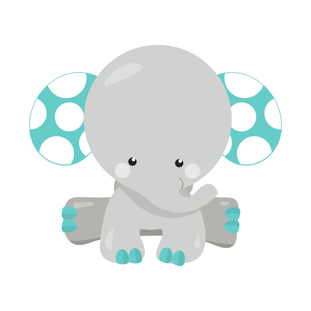 Cute Elephant, Little Elephant - Blue Gray by Jelena Dunčević