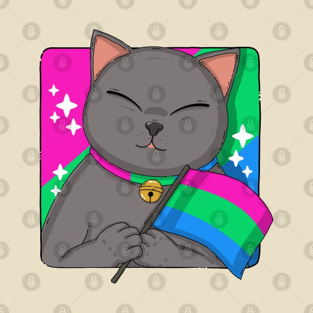 British Shorthair Cat Holding Polysexuality Pride Flag by Japanese Neko