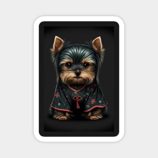 Super Cute Yorkshire Terrier Puppy Portrait Japanese Style Magnet