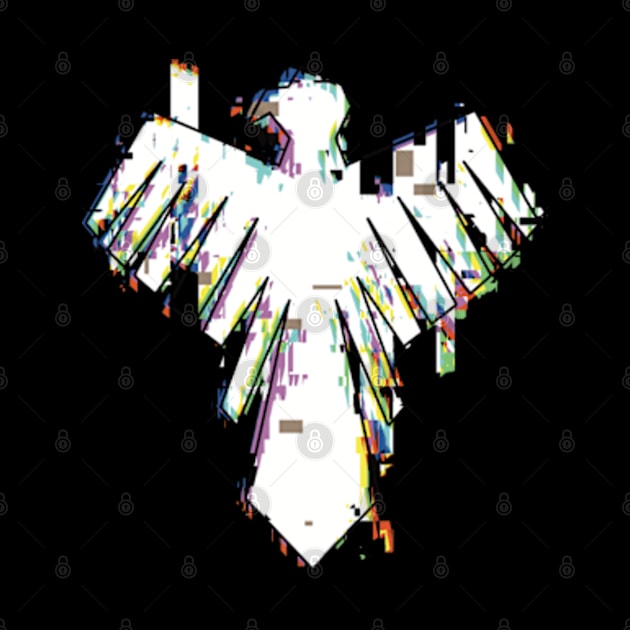 MMAM6 Black and White Glitch Adler Mark / Symbol / Logo Vector Art from Mashle Magic and Muscles Anime Characters Mash Lance Finn Lemon Dot Eagel Bird Graphics Cloak Cosplay x Animangapoi August 2023 by Animangapoi