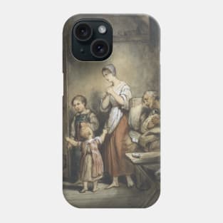 Sick Man in Bed with a Wife and Two Children Next to Him by Ary Scheffer Phone Case