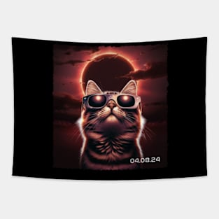 Tabby Eclipse Stroll: Stylish Tee Featuring Tabby Cats and Eclipse Tapestry