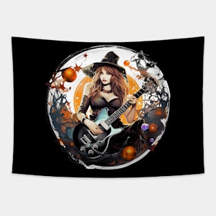 Electric Spellcaster: The Seductive Halloween Guitar Witch Tapestry