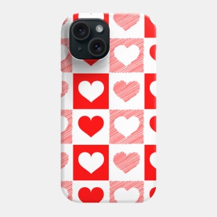 Checkers red and white hearts design Phone Case