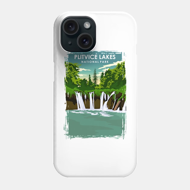 Plitvice Lakes National Park Travel Poster Phone Case by jornvanhezik