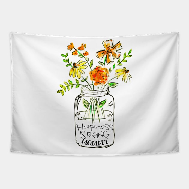 Happiness is being mommy floral gift Tapestry by DoorTees