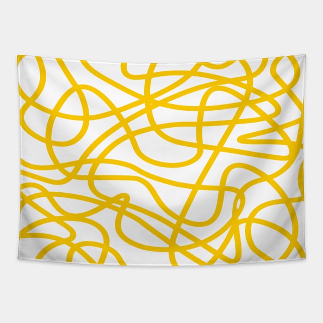 Yellow random abstract doodle lines pattern design Tapestry by Baobabprintstore