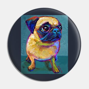 Funky Little Pug Pup on Blue Pin