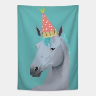 Horse with Party Hat Portrait - David Hockney Style Artwork Tapestry