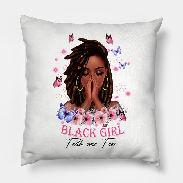 Black Girl, Faith Over Fear, Black Girl Magic Pillow by UrbanLifeApparel