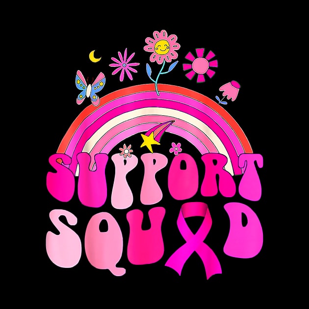 Groovy Rainbow Support Squad Pink Breast Cancer Awareness by everetto