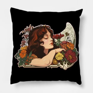 A portrait of a woman in the Art Nouveau style Pillow