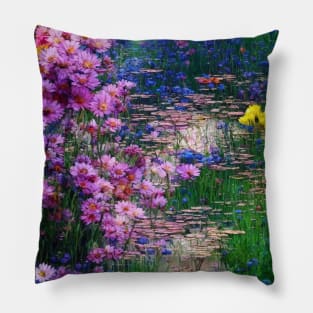 Flowers by a river Pillow