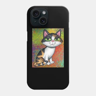 Cute Calico Kitty on green, red, purle, and yellow swirls Phone Case