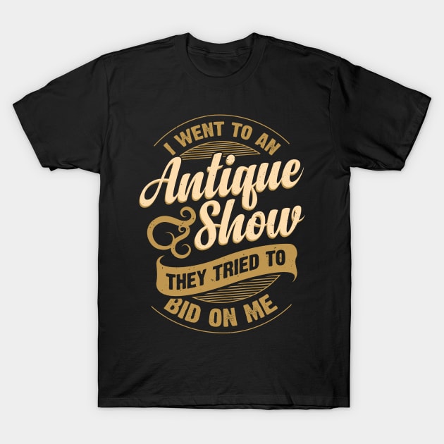 I Went To An Antique Show They Tried To Bid On Me Fun Text T-Shirt I Went To An Antique Show They Tried To Bid On Me Fun Text T-Shirt
