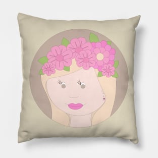 Girl With Pink Flowers In Hair Digital Art | Melanie Jensen Illustrations Pillow