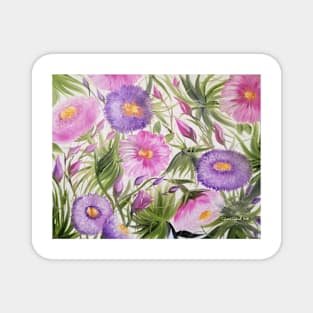 Wild Child, wild flowers, beautiful flowers, pink and purple flowers painting, flowers painting, flowers art, wild pretty flowers Magnet