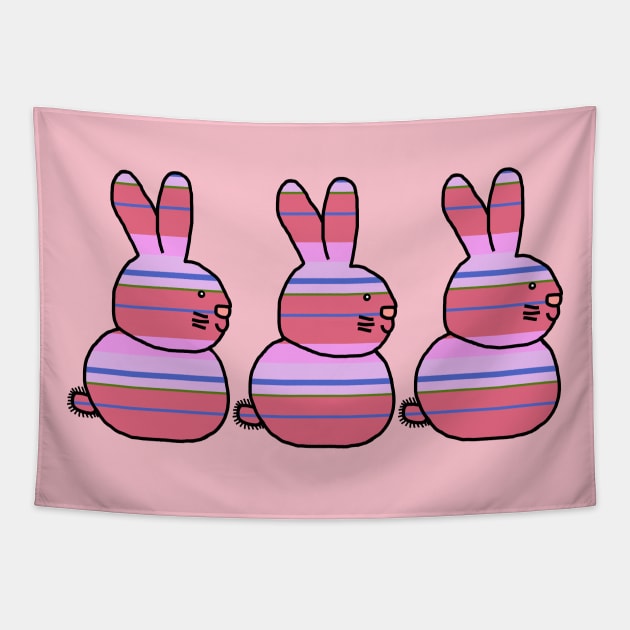 Three Easter Bunny Rabbits Hot Pink Bouquet Stripes Tapestry by ellenhenryart