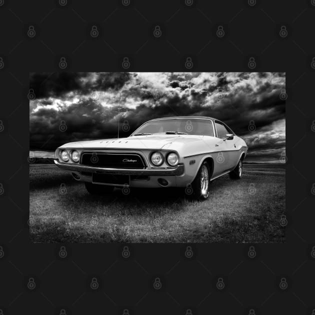 1972 dodge challenger, black and white by hottehue