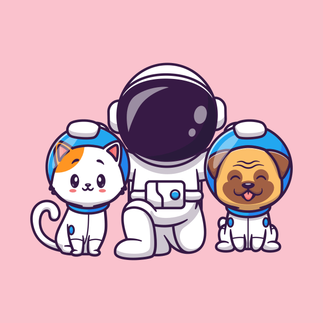 Cute Astronaut With Cat And Pug Dog Cartoon by Catalyst Labs