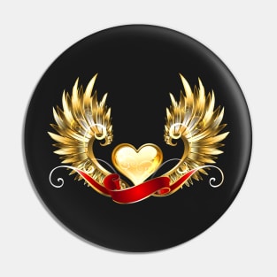 Golden heart with golden wings Pin