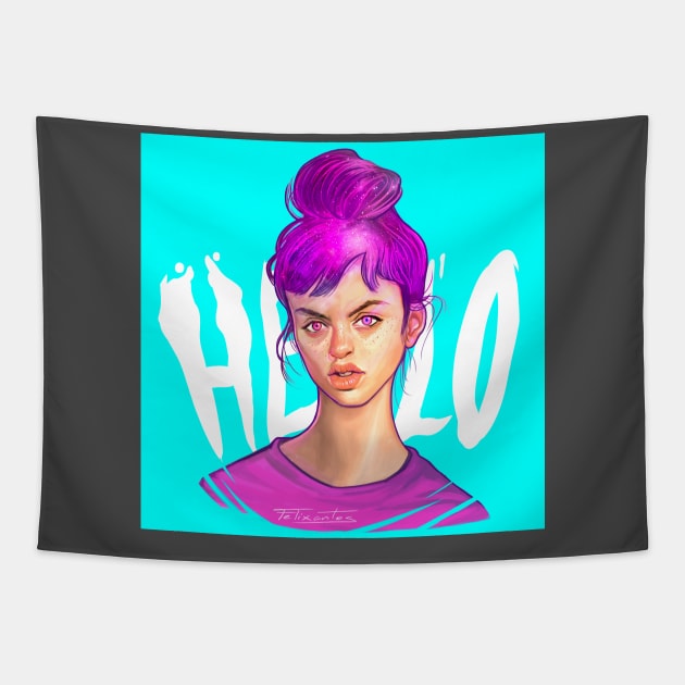 Hello Girl Tapestry by felixantosart