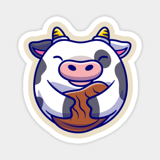 Cute Cow Holding Beef Steak Cartoon Magnet