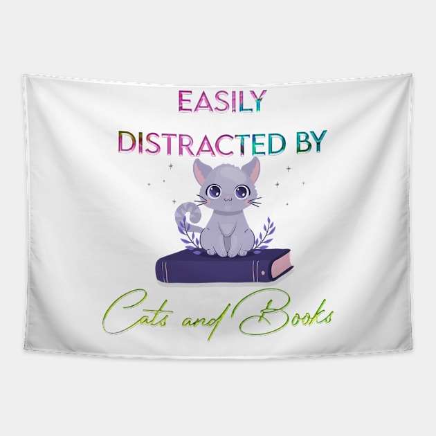 easily distracted by cats and books Tapestry by sedkam