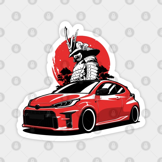 Red Yaris GR Samurai Japan Magnet by KaroCars