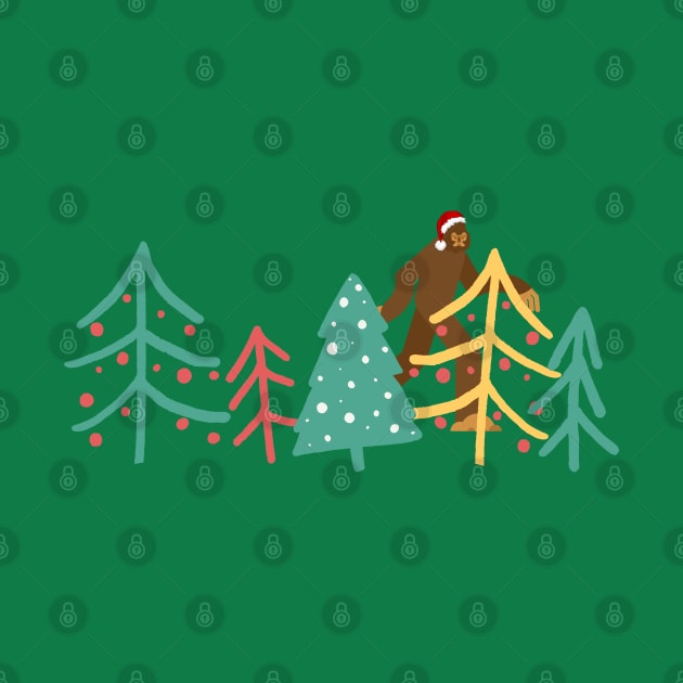 A Very Christmas Bigfoot Amongst the Decorated Trees by Contentarama