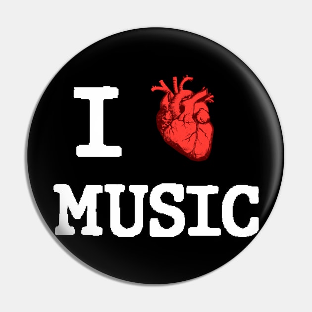 I Love Music (White Letters) Pin by Banks Apparel