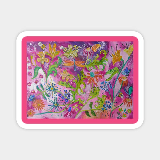 Floral design with dragonflies,bees and butterflies Magnet by Casimirasquirkyart