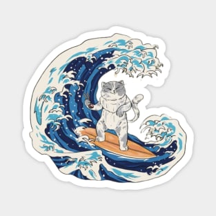 Japanese wave surfing cat Magnet