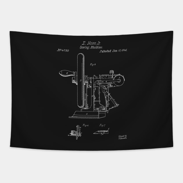 Sewing Machine Patent - Seamstress Craft Sewing Room Art - Black Chalkboard Tapestry by patentpress