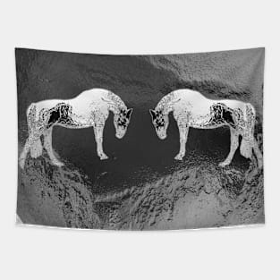 Silver horses on chrome background Tapestry