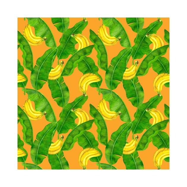 Bananas and leaves watercolor design by katerinamk