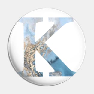 The Letter K Blue Marble Design Pin
