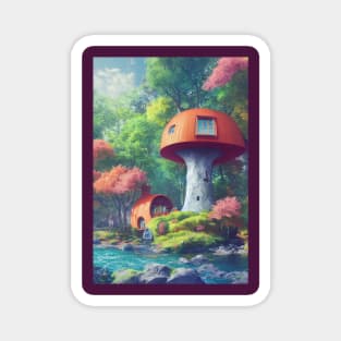 Trippy Mushroom House Digital Art Magnet