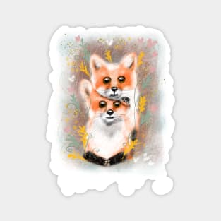 Cute fluffy foxes. Magnet