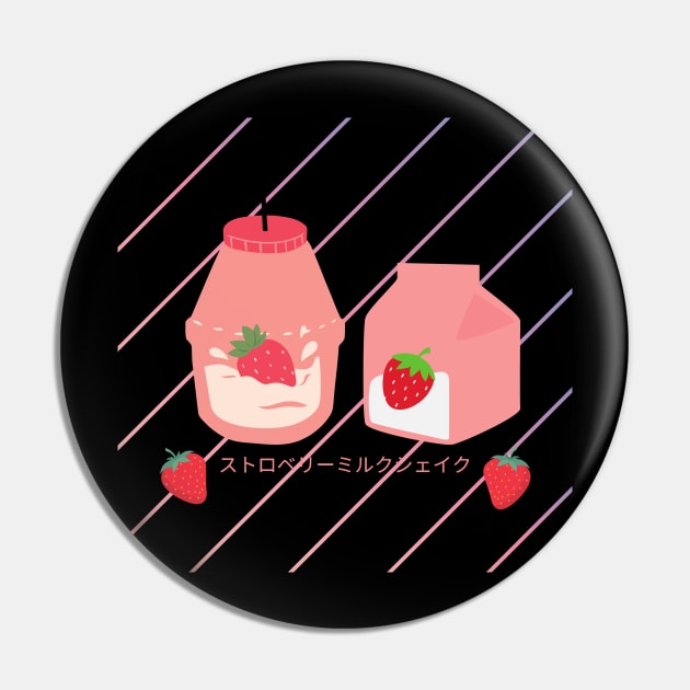Japanese Aesthetics Kawaii Strawberry MilkShake Pin by Rowalyn Keith