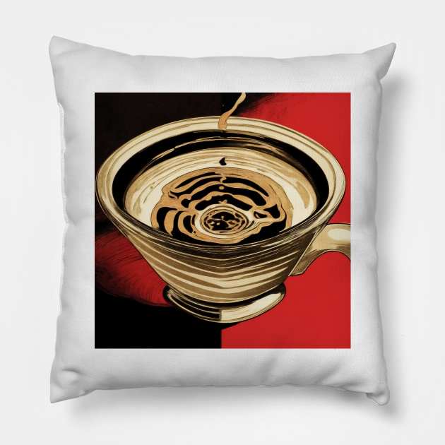 Coffee Artsy Pattern Vogue Black Since Vintage Pillow by Flowering Away