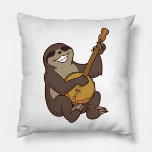 Cartoon sloth playing banjo Pillow