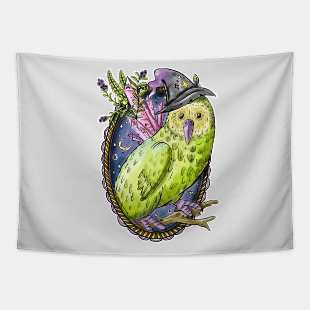 Nonbinary Pride Witch Kakapo Bird in Digital Tapestry by narwhalwall