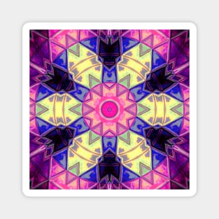 Mosaic Kaleidoscope Flower Pink Yellow and Blue Magnet