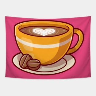 Coffee Love Foam With Beans Cartoon Tapestry