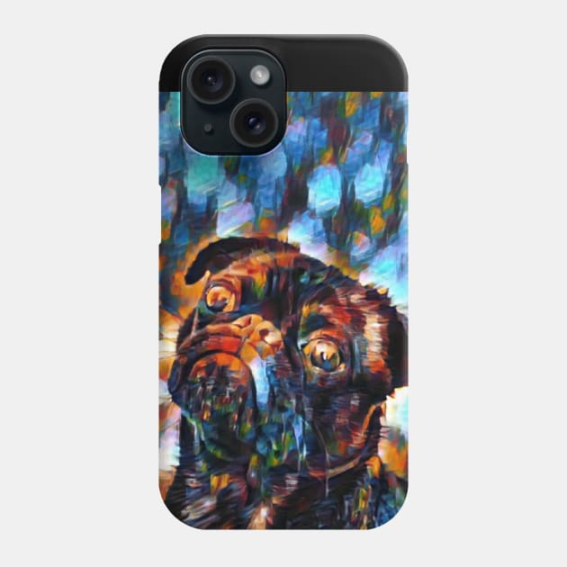 Cute Black Pug Dog Oil Painting Gift Phone Case by Bohemianz