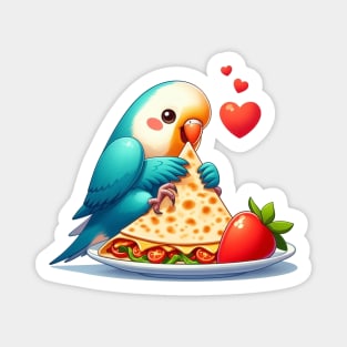 cute love birds are eating Mexican specialties, Tacos, Burritos, Enchiladas, Quesadillas, Guacamole, Fajitas, Chiles Rellenos, Tamales, Mole, Chilaquiles, Magnet