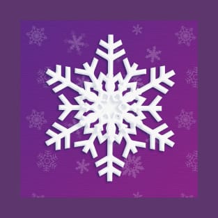 Snowflake Winter Holiday Christmas Decoration. White Snowflake on purple background. T-Shirt