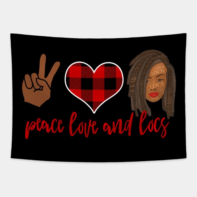 Peace Love and Locs Red Plaid Heart Tapestry by blackartmattersshop